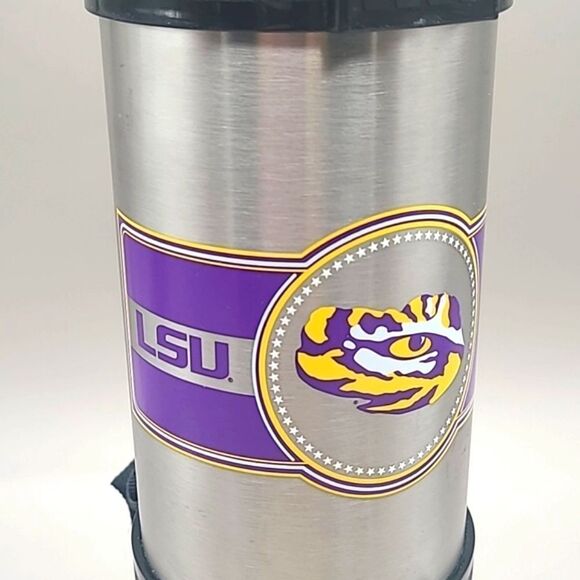 LSU Tigers 40 oz Stainless Steel Thermos with Shoulder Strap & Cups on Each End - Picture 2 of 8